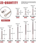 Phillips Countersunk M6 Screws Set 20, 30, 40, 50, 60, 70, 80mm Assorted Bolts Dowel Barrel Nuts Hardware Kit diagram