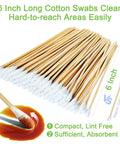 Long Wooden Cotton Swabs With Sturdy Wood Handles For Precise Cleaning And Makeup Application, 6-inch, showing cotton tips.