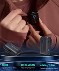 Close-up of clip-on 2-Person Wireless Lavalier Microphone System For iPhone, Cam, And Android with 40 hour battery life.