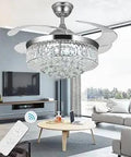 Invisible 42 Inch Ceiling Fan Chandelier With Remote Control Modern Crystal Ceiling Fan Light in living room setup