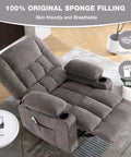 Oversized Recliner Chair For Adults With Vibration Massage And Lumbar Heating Swivel Rocker Recliner, gray fabric, cup holders
