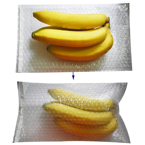 Self Sealing Bubble Out Bags 8x12 Inch For Moving, Shipping, And Storage with bananas inside, showing cushioning and sealing effect.
