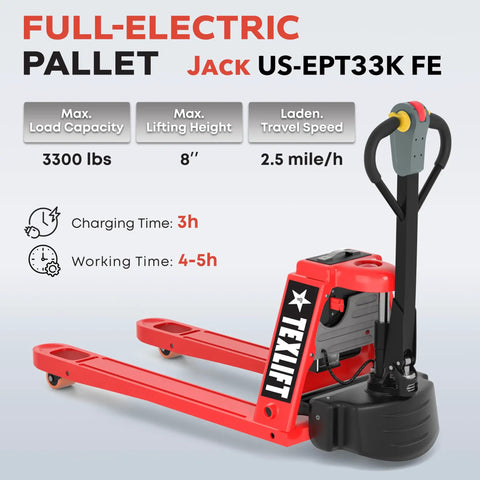 TEXLIFT 3300 Lb Full Electric Power Pallet Jack Standard Duty Pallet Truck With 48-Inch Forks And Lithium Ion Battery front view