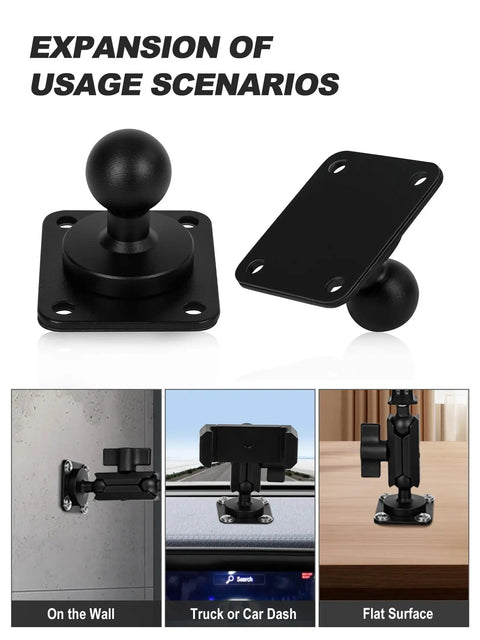 Badass Two Pack Four Hole AMPS Dashboard Mount With 20MM Ball And Complete Hardware Kit For GPS Tablets Fish Finders On Trucks RV And Jeep Ride Setup showing expansion scenarios.