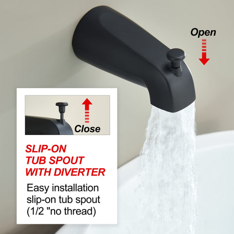 All-In-One Matte Black Tub And Shower Kit With 8-Inch Rain Shower Head Single-Handle Trim Tub Spout With Diverter detail