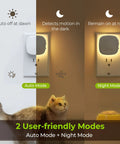 AUVON plug-in LED night light, front view; motion and dusk-to-dawn sensor, warm white, dimmable