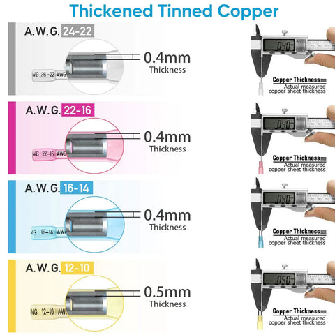 Heat Shrink Butt Connectors Kit 200 Pieces For AWG 24 Wire 4 Sizes Insulated Waterproof Electrical Marine And Automotive Crimp Terminals With Pro Grade Heavy Duty Copper Barrels For Secure Low Resistance Connections, AWG 24-22 0.4mm