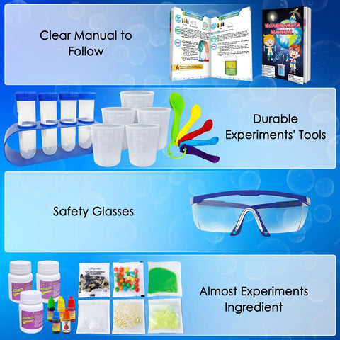 Contents of 200 Plus Science Experiments Kit For Kids Learn Chemistry Physics Earth Science With Awesome Volcano Projects