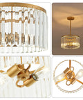 Gold 12 Inch Semi Flush Mount Crystal Ceiling Light Fixture With 38 Crystal Beads for Kitchen, modern industrial style
