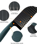 3-piece crinkle cutter set with stainless steel wave blades for vegetables; green non-slip handle