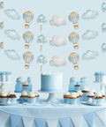 Blue Hot Air Balloon Banner Set For Baby Shower And Birthday Party Adventure Awaits Garland With Clouds And Balloons Three Piece