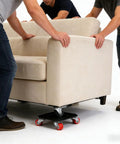 360 Degree Rotating Heavy Duty Furniture Mover Dolly With Auxiliary Lifter For Sofas Beds Washing Machines And More Easy Glide Wheel System Built To Move Big Stuff Through Narrow Hallways Stairs And Tight Spaces During Home Or Warehouse Moves. beige sofa on rotating dolly with red casters
