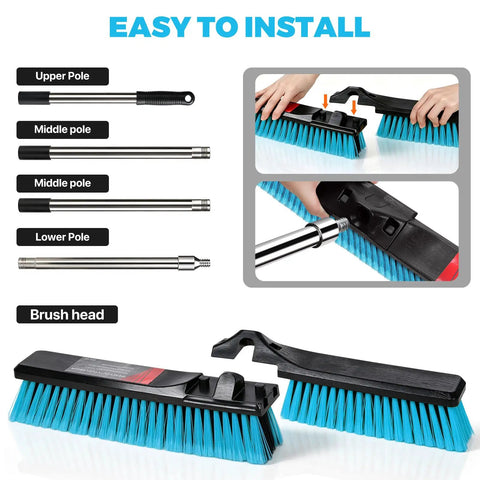 24 Inch Heavy Duty Push Broom With Stainless Steel Handle For Outdoor Commercial Sweeping And Patio Cleanup, parts for easy assembly.