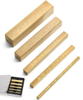Solid Brass Setup Blocks Height Gauge Set Of Five With Laser Marked Readouts displayed in a box for precise woodworking measurements.