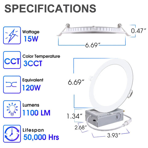 12 Pack 6 Inch Ultra Thin LED Recessed Ceiling Light With Junction Box 3 CCT Selectable 3000K 4000K 5000K Dimmable 15W Equivalent 120W 1100LM Crazy Bright Downlight