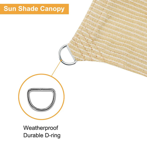 Close-up of weatherproof D-ring on Beige 5x7 Sun Shade Sail With Straight Edge For Chill Patio Vibe, UV Blocking, water permeable