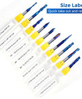 10 Piece CNC Router Bit Set One Quarter Inch Shank Pro Grade Carbide Bits For Woodworking Detailing Carving Trimming Engraving Slotting V Groove Mortise And More Plus ER11 High Precision Collet blue and yellow in packaging