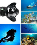 Underwater Housing For Sony ZV-E10 With Dome Port, Waterproof To 40 Meters, showcasing usage in aquatic environments.