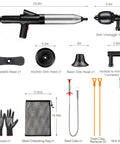 Heavy Duty Air Drain Blaster With Real Time Barometer And Storage Bag, High Pressure Toilet Plunger kit with assorted heads and tools.