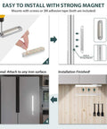Installation steps for Super Bright Wireless Closet Light With Motion Sensor No Wiring Needed 6000K White Glow Rechargeable 4500mAh Battery Easy Under Cabinet Mount With Screws Or 3M Adhesive Magnetic On Iron Surfaces Up To 180 Days Battery Life