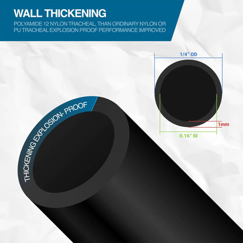 Cross-section view of Heavy Duty One Quarter Inch DOT SAE J844 PA12 Nylon Air Line Tubing 50 Foot Black Pneumatic Hose