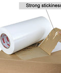 12 Inch Wide Duct Tape Beefy Heavy Duty 9 Mil Industrial Grade Waterproof Tape 90 Feet Long Flexible No Residue White Tape For Patching And Bundling Crafts And Home Improvement, strong stickiness shown on cardboard box