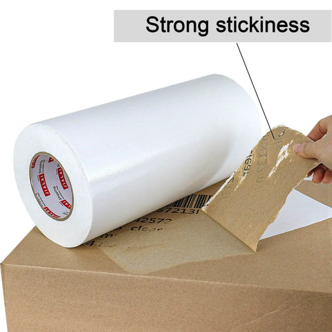 12 Inch Wide Duct Tape Beefy Heavy Duty 9 Mil Industrial Grade Waterproof Tape 90 Feet Long Flexible No Residue White Tape For Patching And Bundling Crafts And Home Improvement, strong stickiness shown on cardboard box