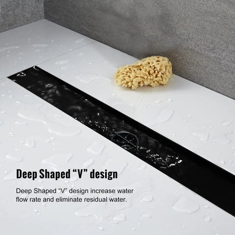 32 Inch Black Linear Shower Drain With Removable Grate Cover Brushed 304 Stainless Steel Ultra Fast Drainage Hair Strainer Adjustable Feet No Rust Easy Clean Modern Built To Last Shower Floor Solution