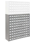 Front view of Heavy Duty 100 Drawer Small Parts Storage Cabinet With Label Holders All Steel Construction In Gray Enamel
