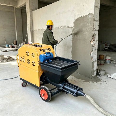 Premium Portable Mortar Sprayer Machine For Wall Plaster And Stucco Application Multifunctional Cement Pump in use for wall coating.