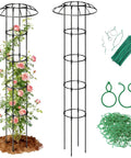 Outdoor Garden Trellis For Climbing Plants With Umbrella Top Round Obelisk 64 Inch Tall Rustproof PE Coated Metal Pipe next to climbing roses