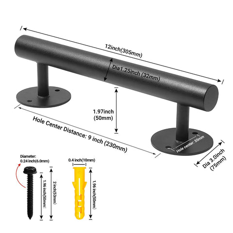 One Foot Matte Black Indoor Stair Railing And Short Metal Handrail Built Tough As Nails with heavy steel pipe and brackets.