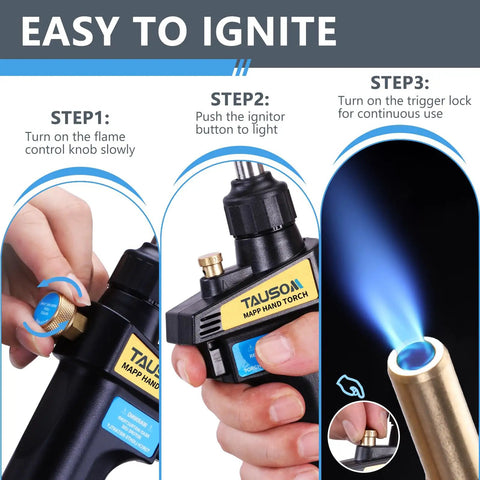 Workhorse Propane Mapp Gas Torch With Self Ignition And Brass Nozzle For Soldering, Brazing And Welding Copper Pipes On Map Pro Tank, Heavy Duty Tool For Quick Burns And Easy Flame Control