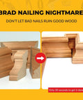 Broken and repaired wood pieces illustrating the challenges of incorrect brad nailing and the ease of proper repair