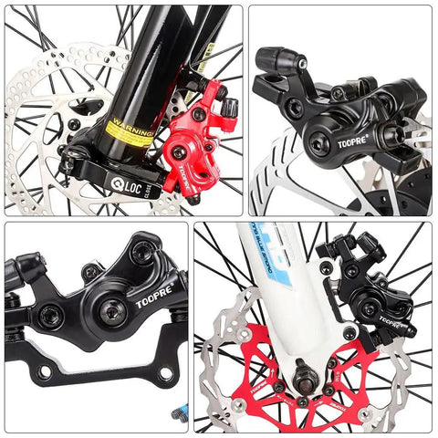 High Quality Mechanical Disc Brake Set For Mountain Bike Featuring Front And Rear Aluminum Alloy Calipers with robust black and red calipers