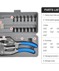 Heavy Duty Hole Punch Set Built To Last With Chrome Vanadium Steel Punches 3/32 In By 9/32 In arranged in a gray storage case