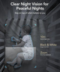 Clear night vision feature of 2.4GHz Indoor Security Camera System 1080P Home Surveillance Kit shows baby sleeping in crib at night.