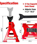 Heavy Duty 3 Ton Jack Stands With 11.22 To 16.54 Inch Adjustable Height, Double Pin Locking, Extra Rubber Pads, Sturdy Pyramid Base