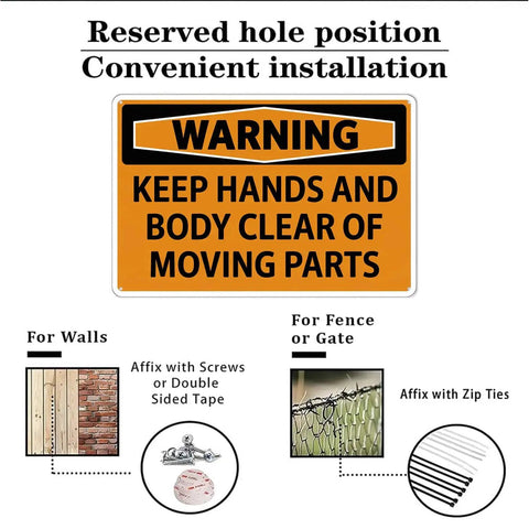 Warning Keep Hands And Body Clear Of Moving Parts Tin Sign Metal Safety Sign Dope Retro Wall Decor 8x12 Inches installation