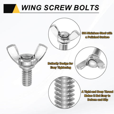 Five Pack 1/4-20 Wing Screws Thumb Screws, 1/2 Inch Length, Stainless Steel 304 Machine Fasteners For Electronic Equipment And DIY Projects