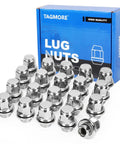 M12x1.5 Chrome Acorn Lug Nuts Set 20 Pieces Heavy Duty Wheel Nuts front view and packaging