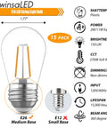 Diagram of 15 Pack Replacement LED Bulbs for Outdoor String Lights, 2W S14 Shatterproof Waterproof Bulbs, 2700K Soft White, E26 Base, AC120V