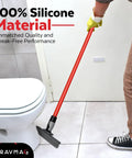 Person using Long Reach Silicone Squeegee With 55-Inch Handle And 12-Inch Silicone Blade, 360 Degree Swivel, And Adjustable Knuckle Joint For Garage Floors, Concrete, Showers And Glass Windows, Multipurpose Cleaning Tool on bathroom floor
