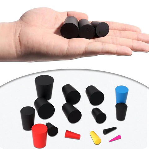 Premium JTAREA 16 Value Kit With Tapered Rubber Stopper Assortment And Colorful Silicone Plugs For Lab Flasks Chemistry Experiments Wear Resistant Solid Seals Not Easy To Deform Durable Stoppers, black and colorful lab stoppers