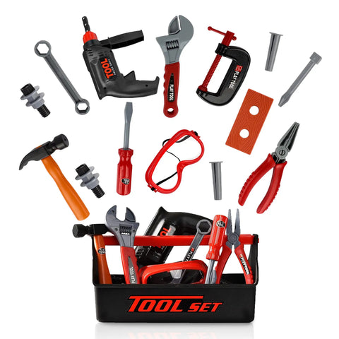 Dope 22 Piece Kids Tool Box Set With Working Push Button Drill Hammer Screwdriver Wrench And Pliers Super Sick Construction Playset With Sturdy Carry Chest For Toddlers Age 3 Plus Perfect Gift Idea