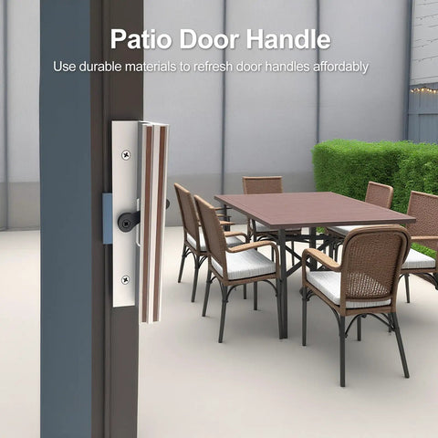 Clamp Style Aluminum Sliding Patio Door Handle Set With White Woodgrain Finish 4 15/16 Inch Center To Center Hole Spacing Replacement outside view