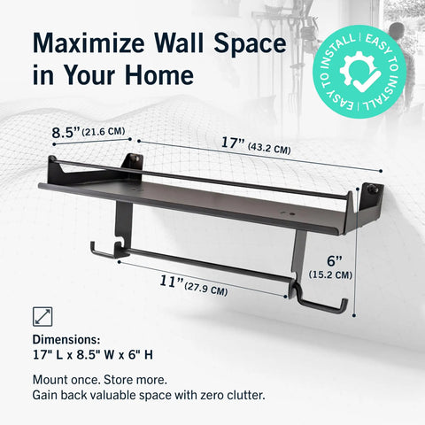 Heavy Duty Wall Mount Paper Towel Holder With Shelf For Garage, Workshop, or Utility Room, Space Saving Organizer dimensions
