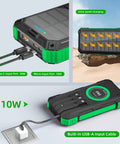 Beast 49800mAh Solar Power Bank with Wireless Charging 22W Fast Charge, showing inputs, outputs and solar panel feature