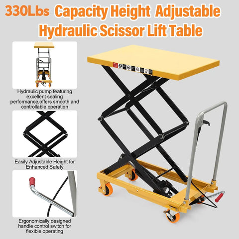 Hella Sturdy Hydraulic Scissor Lift Table With 330 Lb Capacity And Adjustable Height Work Platform Built Tough Q235 Steel Construction Locking Casters For Industrial Shop Material Handling