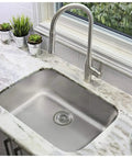 Heavy Duty Stainless Steel Kitchen Sink Drain Assembly With Strainer Basket And Rubber Stopper in marble counter